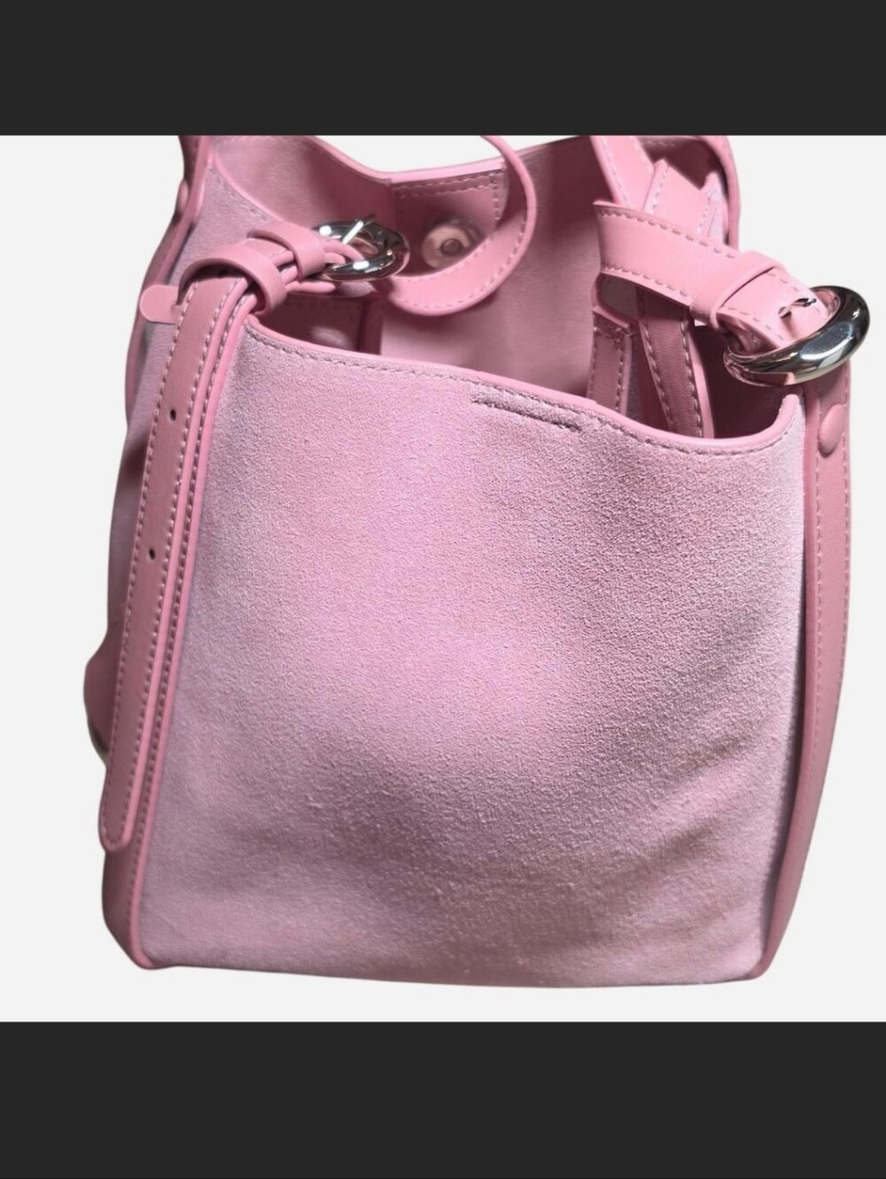 Suede Bucket Bag In Pink - Picture 5 of 9
